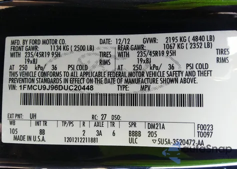 2013 Ford Escape Titanium z USA, uszkodzony, nr VIN 1FMCU9J96DUC20448